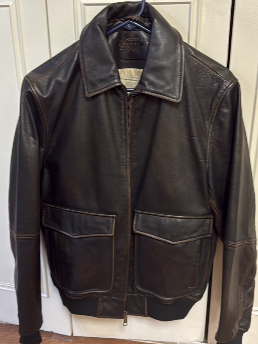 Roundtree & Yorke Dark Brown Leather Bomber Jacket